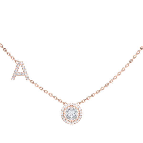 Initial "A" Princess-Cut Halo Diamond Necklace