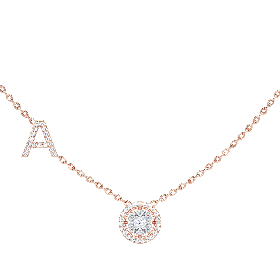 Initial "A" Princess-Cut Halo Diamond Necklace