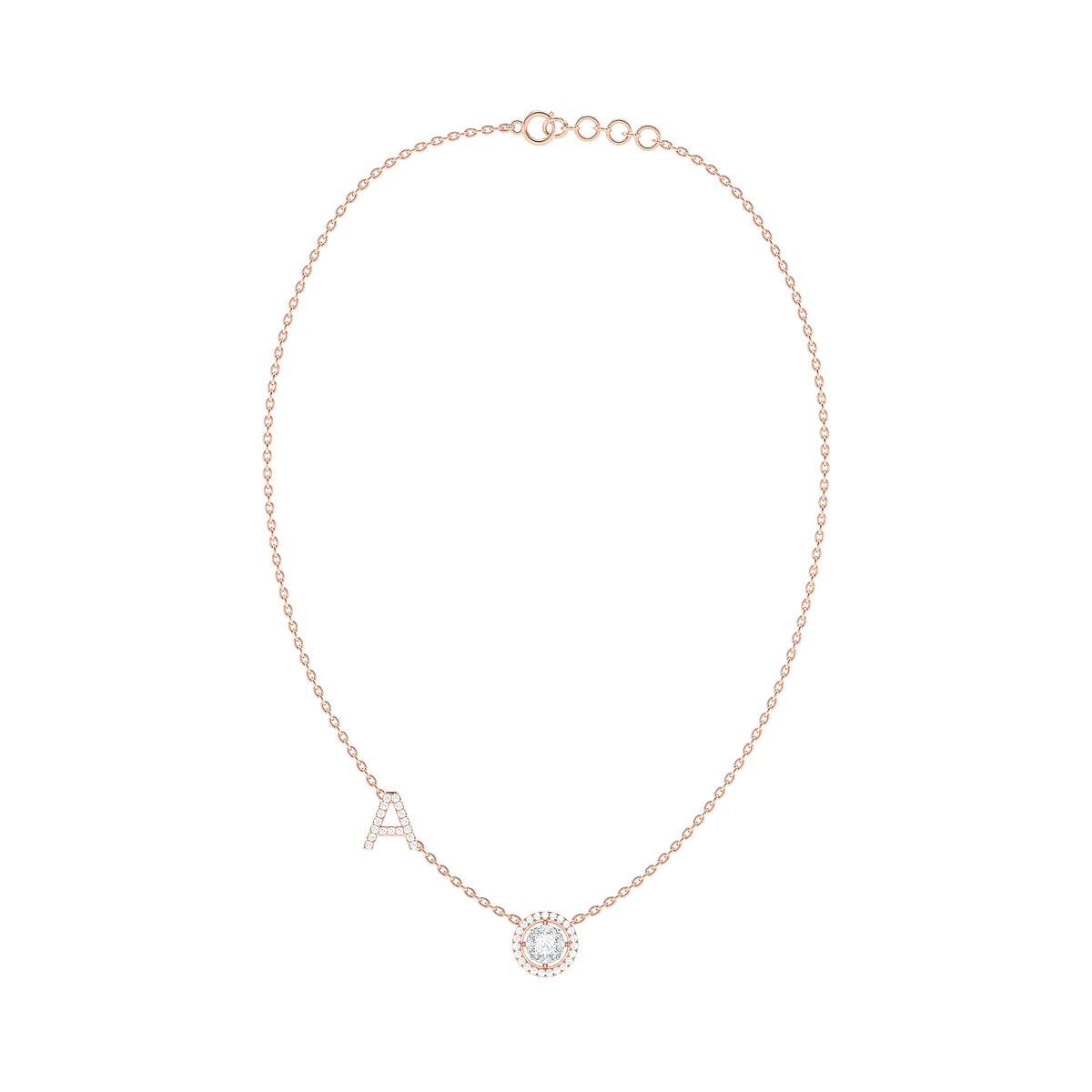 Initial "A" Princess-Cut Halo Diamond Necklace