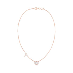 Initial "A" Princess-Cut Halo Diamond Necklace