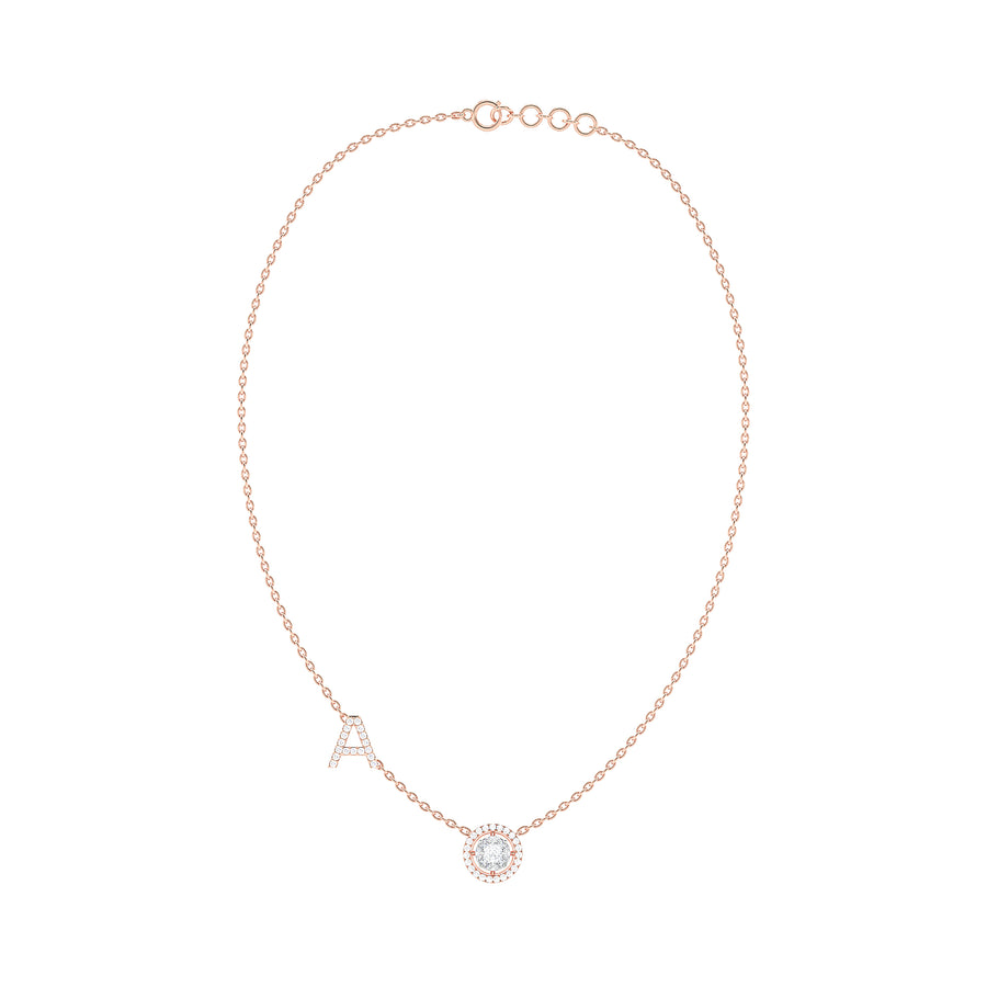 Initial "A" Princess-Cut Halo Diamond Necklace