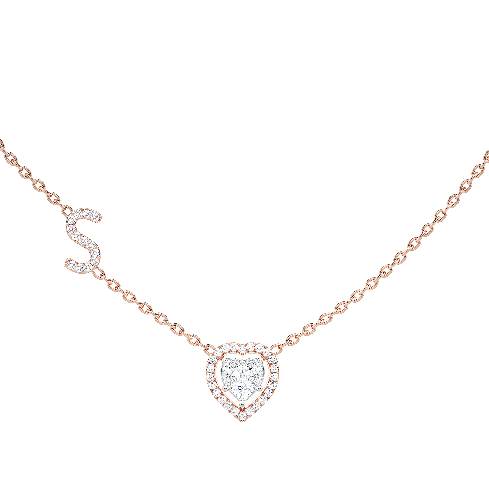 Initial "S" Heart-Shaped Halo Diamond Necklace