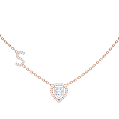 Initial "S" Heart-Shaped Halo Diamond Necklace