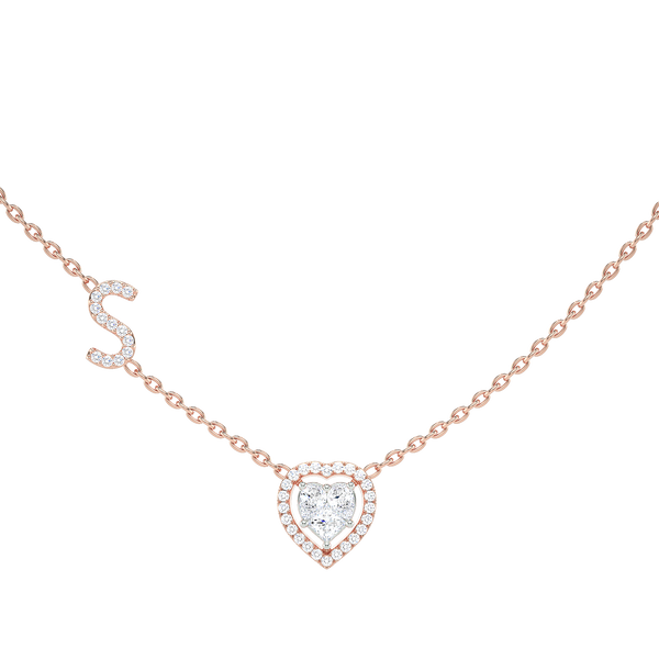 Initial "S" Heart-Shaped Halo Diamond Necklace