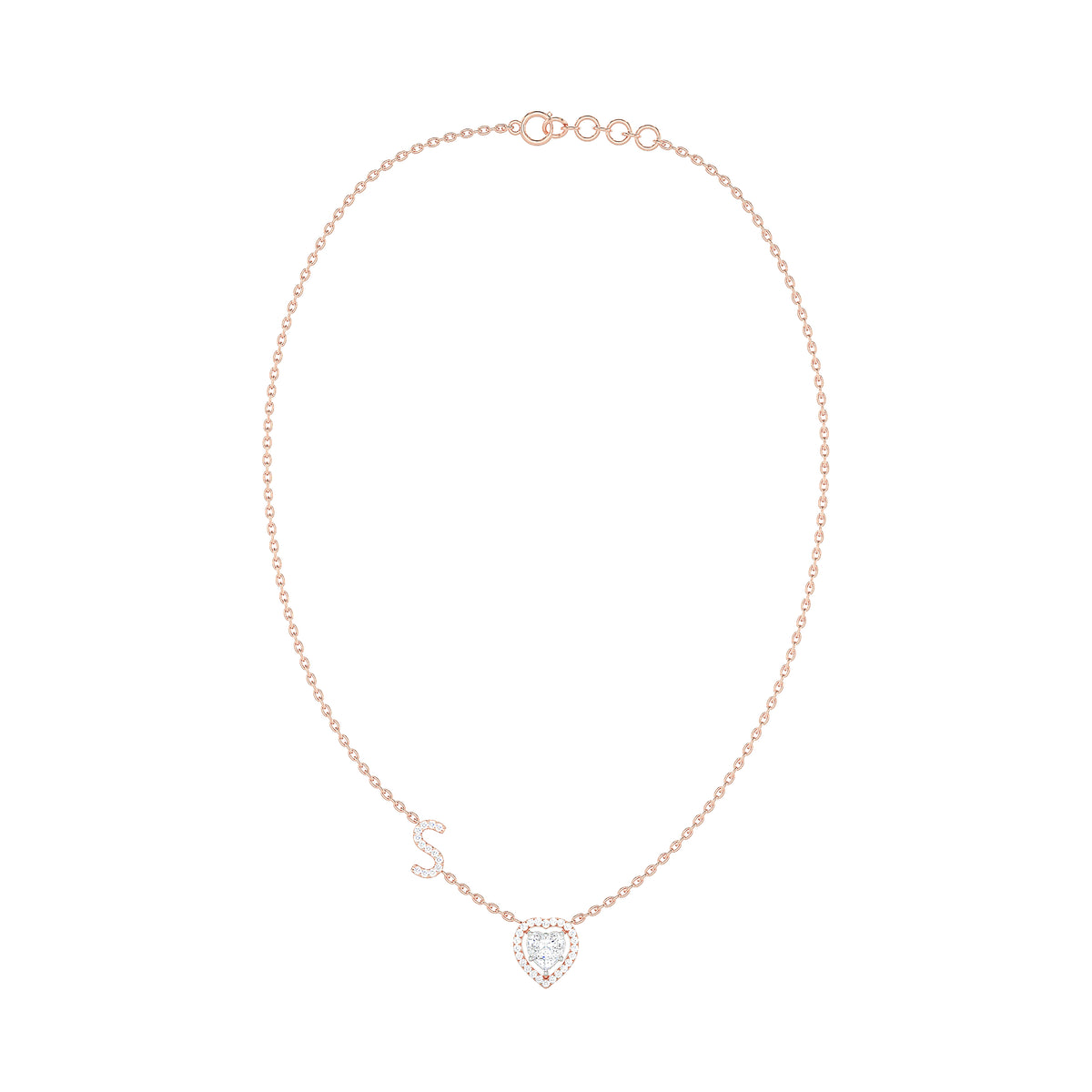Initial "S" Heart-Shaped Halo Diamond Necklace