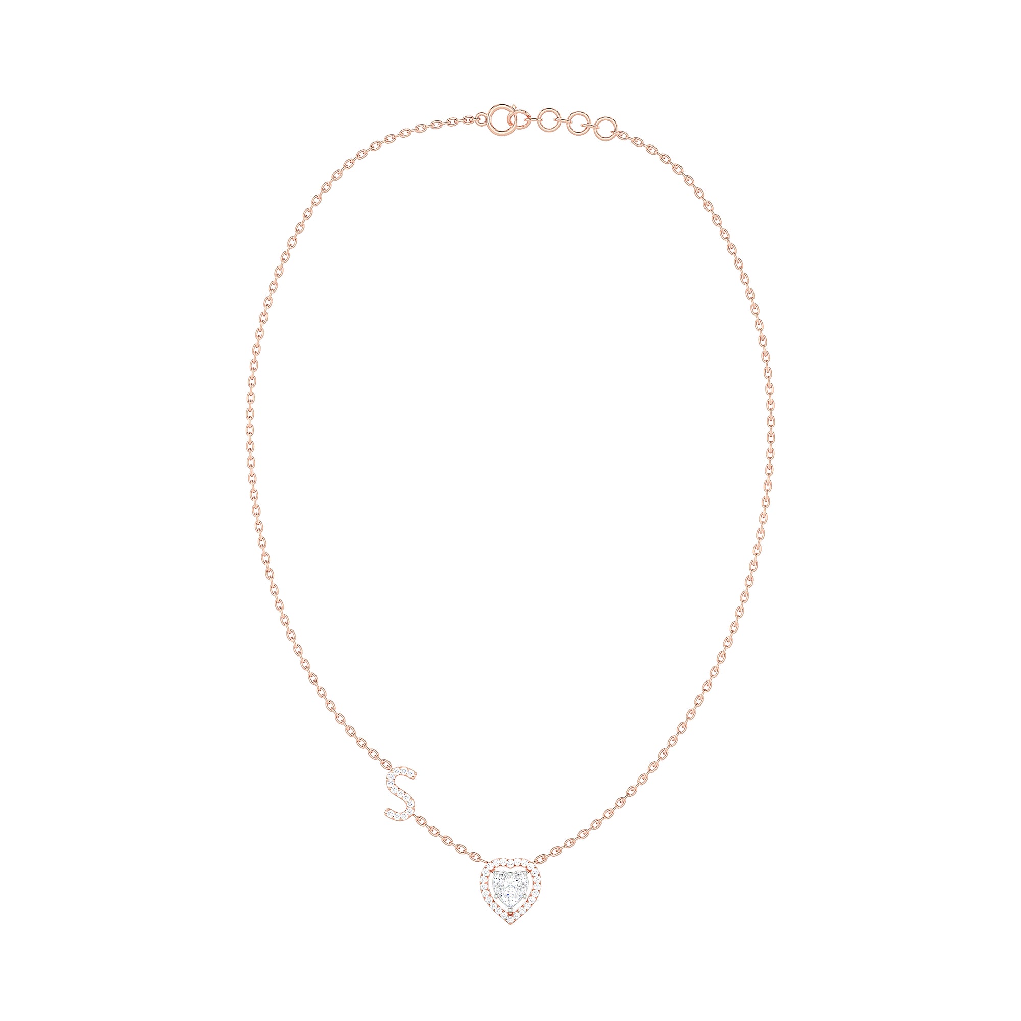 Initial "S" Heart-Shaped Halo Diamond Necklace