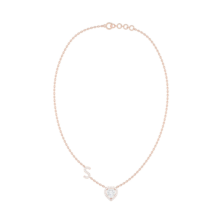 Initial "S" Heart-Shaped Halo Diamond Necklace