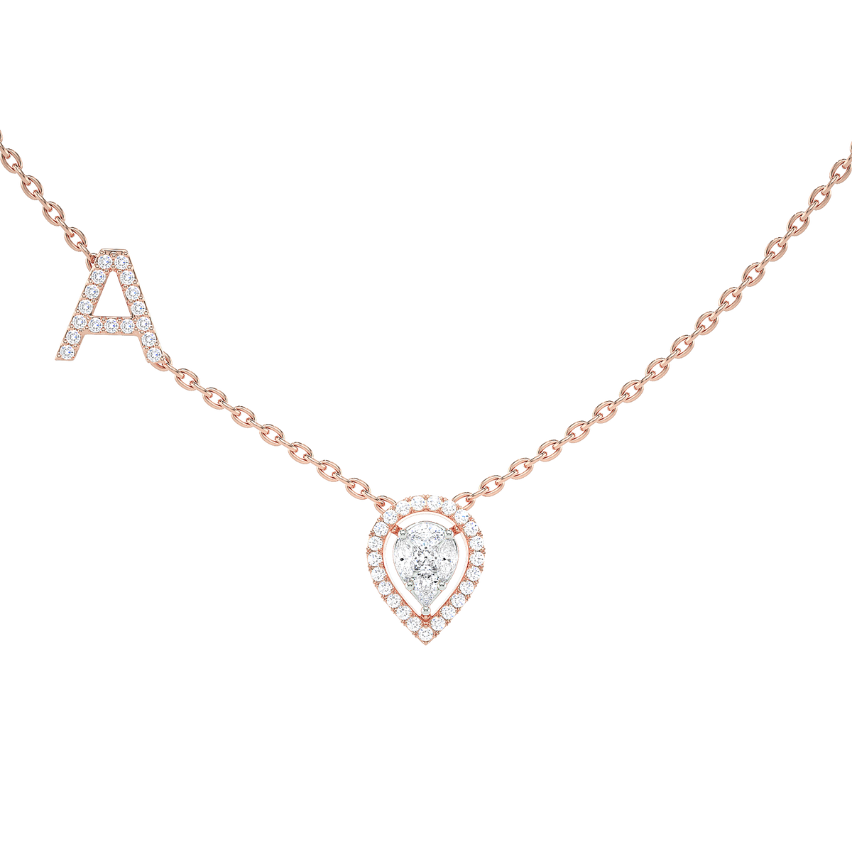 Initial "A" Pear-Shaped Halo Diamond Necklace