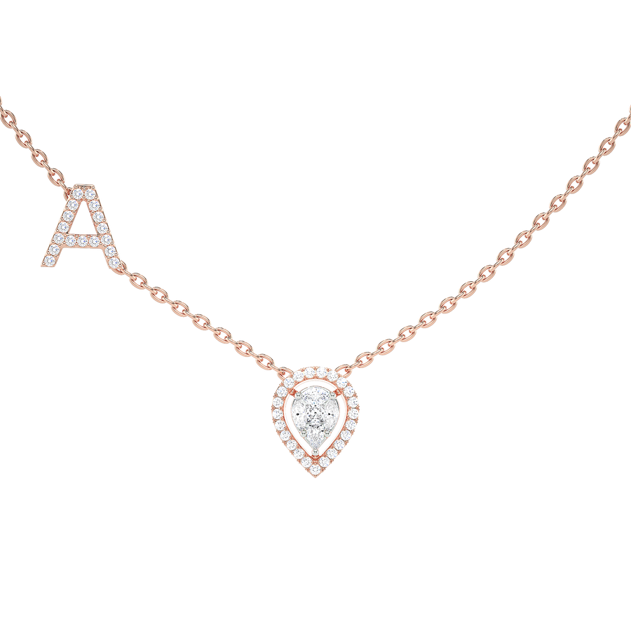 Initial "A" Pear-Shaped Halo Diamond Necklace