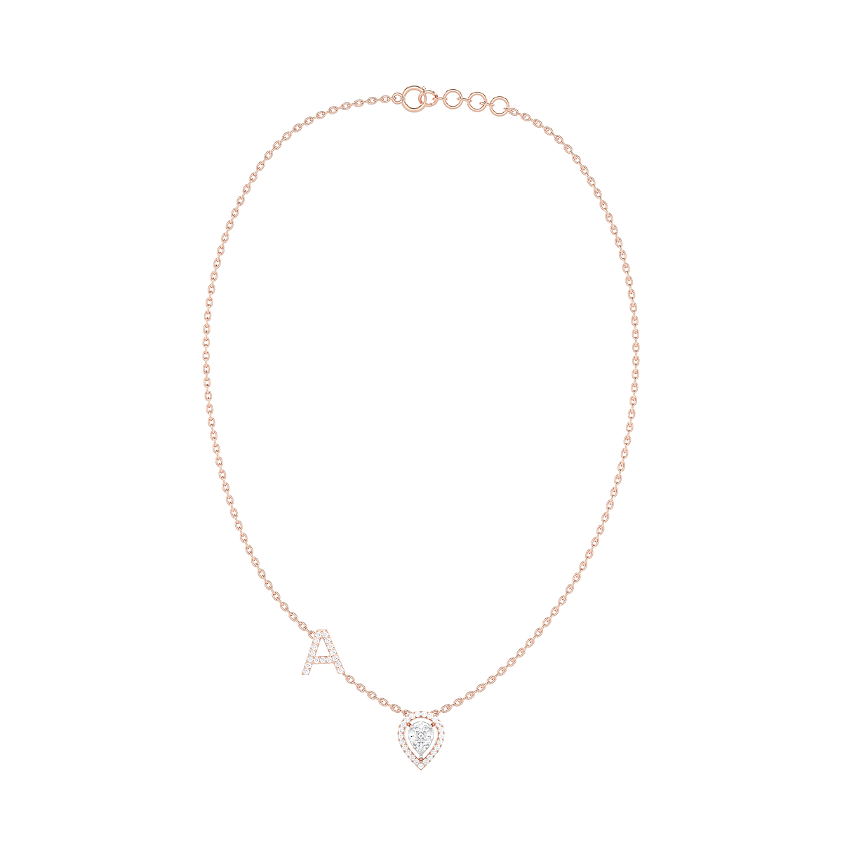 Initial "A" Pear-Shaped Halo Diamond Necklace
