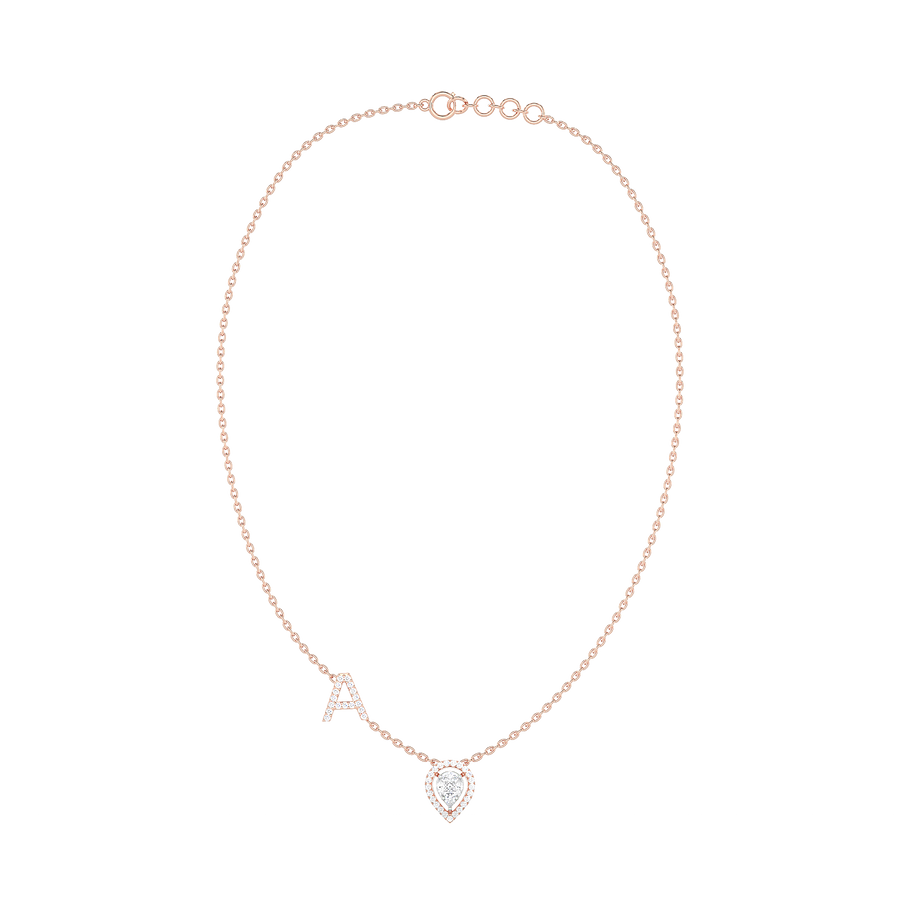 Initial "A" Pear-Shaped Halo Diamond Necklace