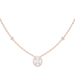 Oval Halo Diamond Necklace with Bezel Accents