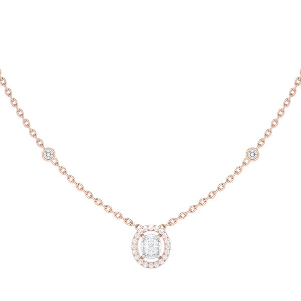 Oval Halo Diamond Necklace with Bezel Accents