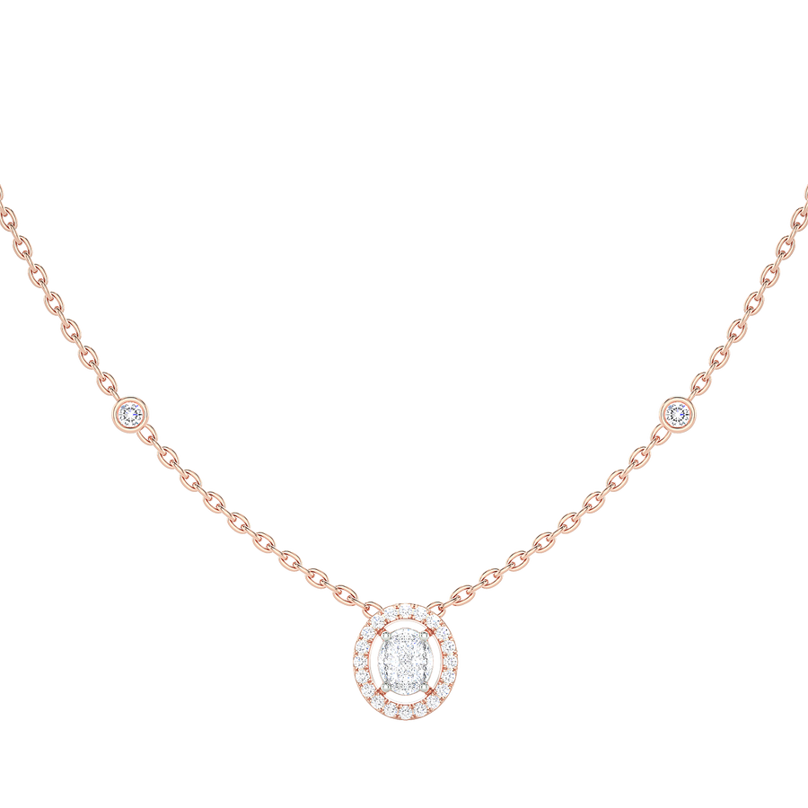 Oval Halo Diamond Necklace with Bezel Accents