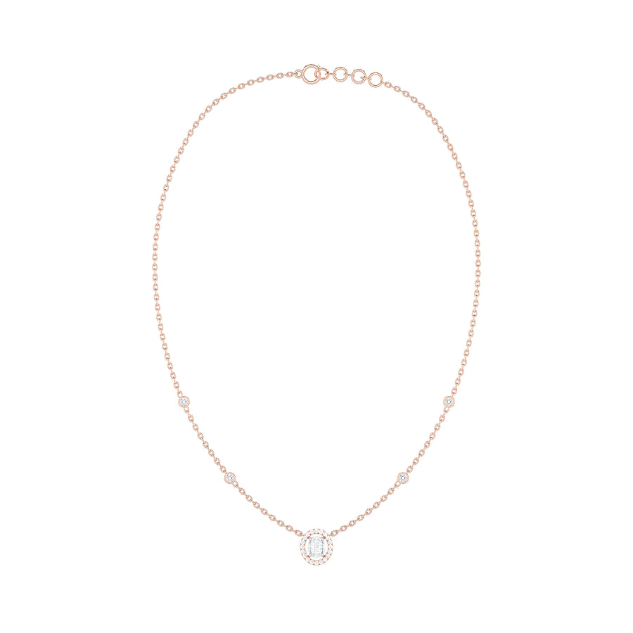 Oval Halo Diamond Necklace with Bezel Accents