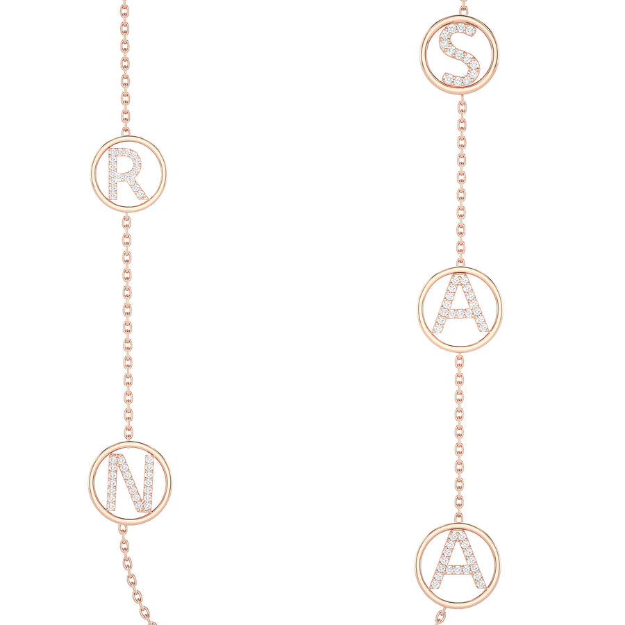 Multi-Initial Circle Charm Bracelet ("R", "N", "S", "A")