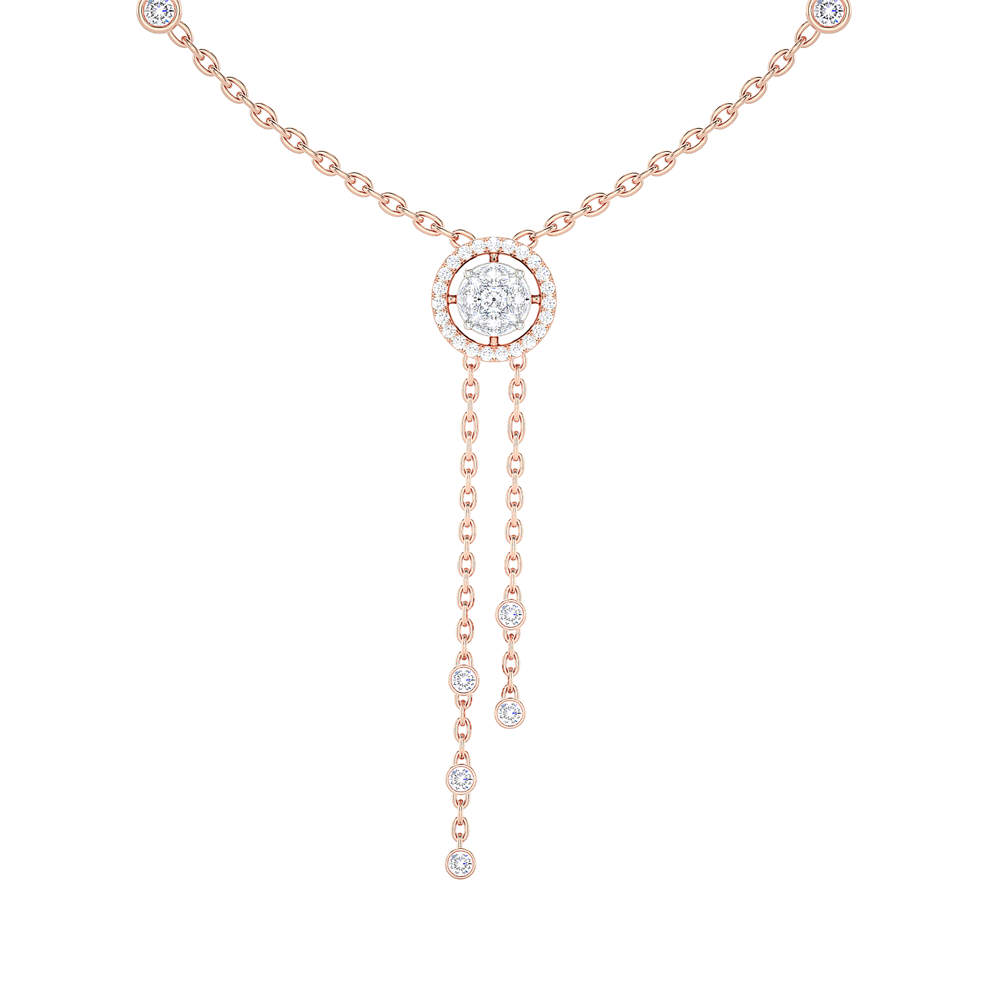 Round Halo Diamond Lariat Necklace