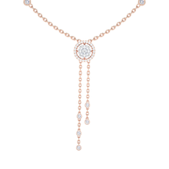 Round Halo Diamond Lariat Necklace