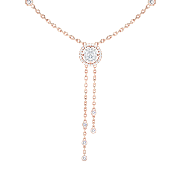 Round Halo Diamond Lariat Necklace