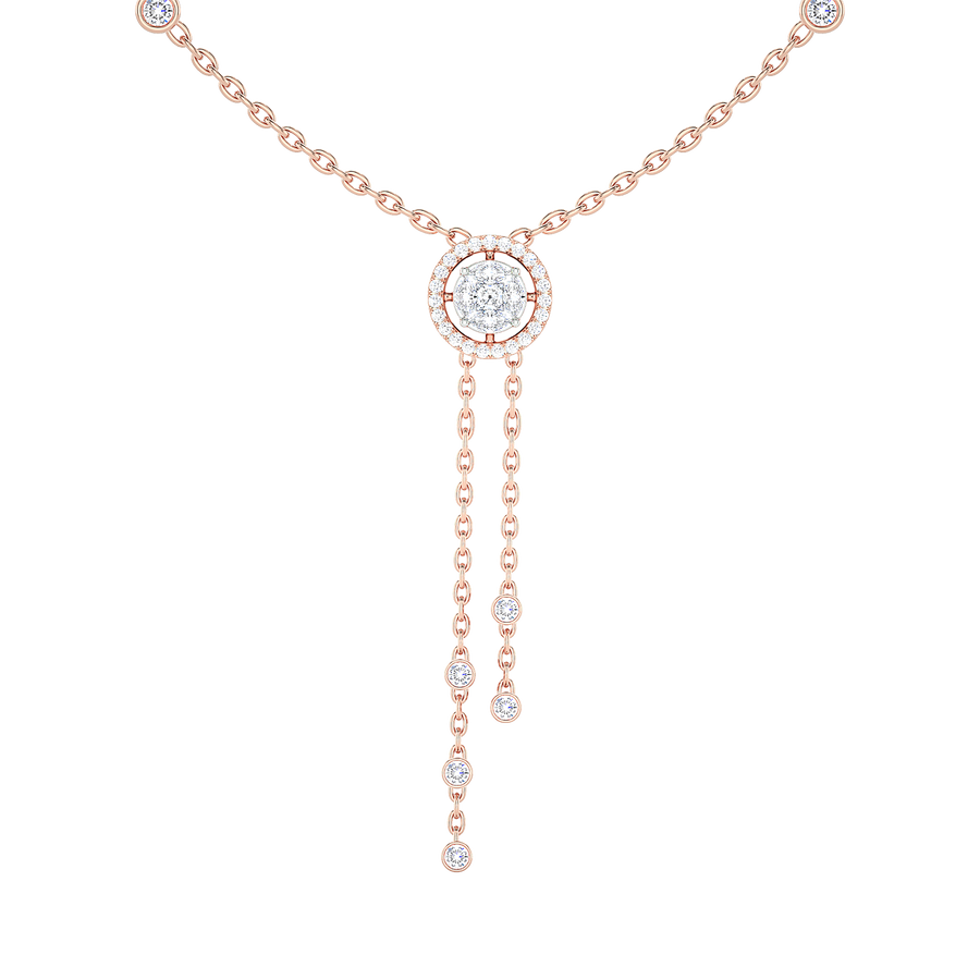 Round Halo Diamond Lariat Necklace