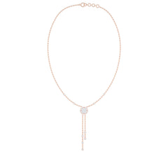 Round Halo Diamond Lariat Necklace