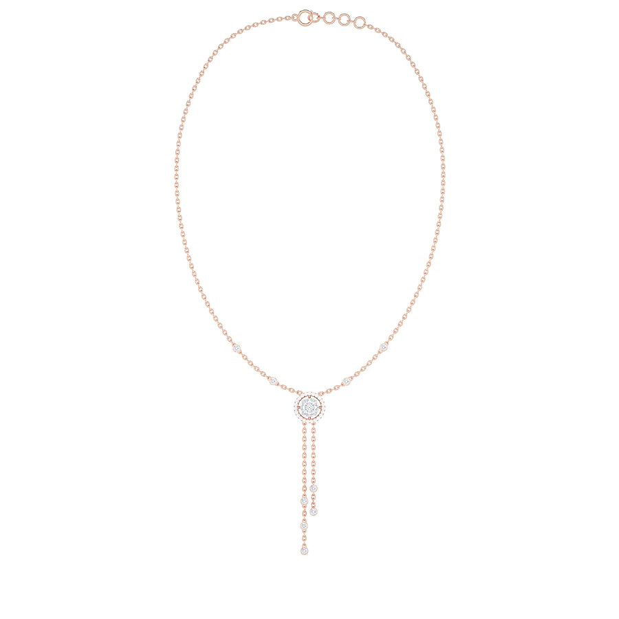 Round Halo Diamond Lariat Necklace