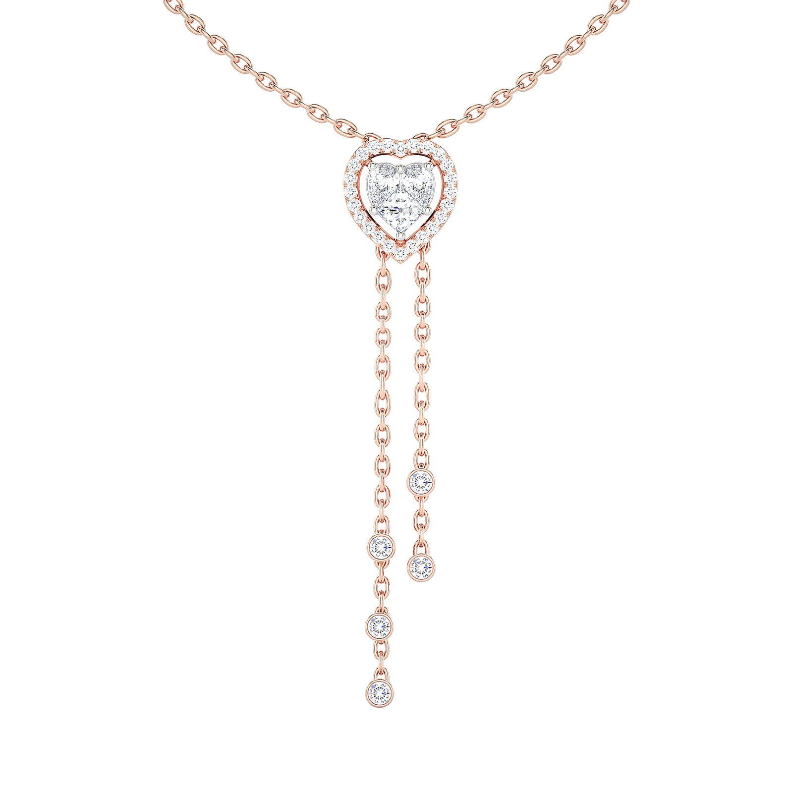 Heart Halo Diamond Lariat Necklace