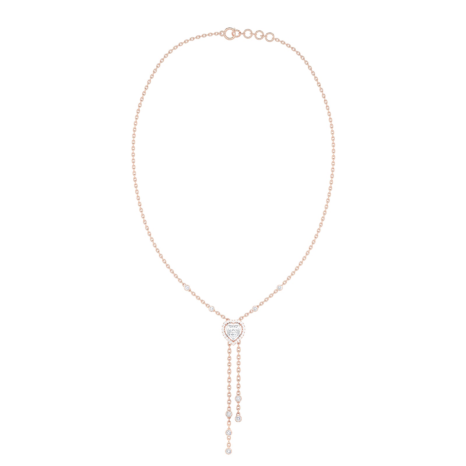 Heart Halo Diamond Lariat Necklace
