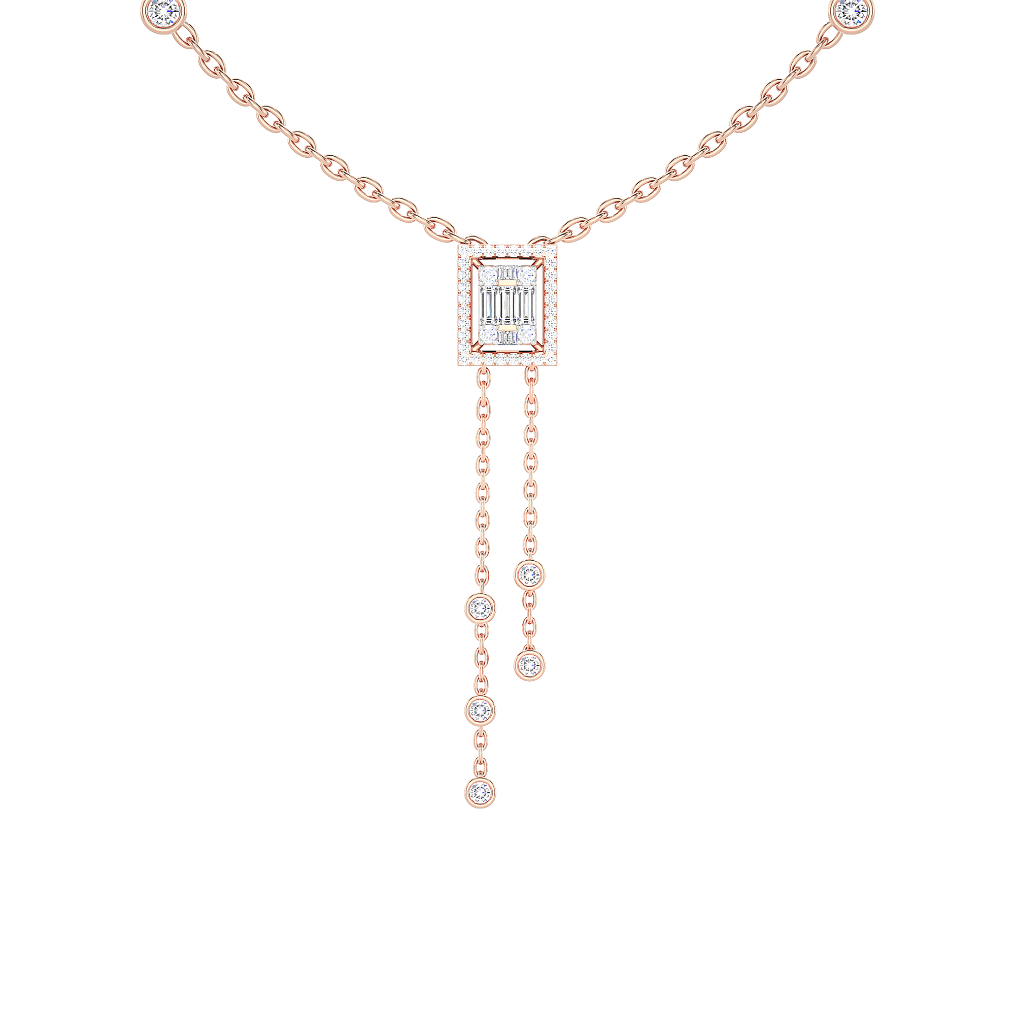 Baguette Diamond Rectangle Halo Lariat Necklace