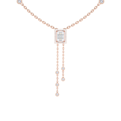 Baguette Diamond Rectangle Halo Lariat Necklace