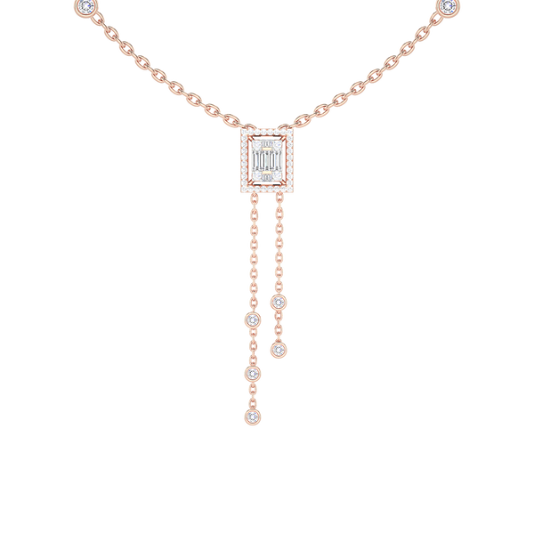 Baguette Diamond Rectangle Halo Lariat Necklace