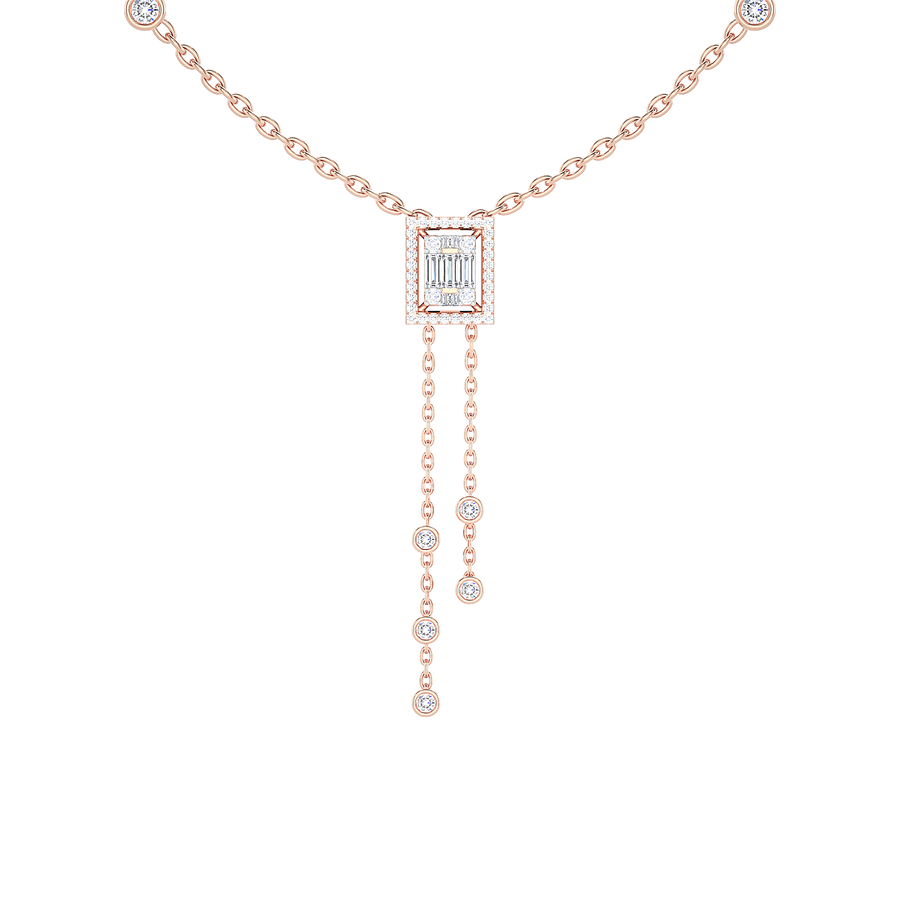 Baguette Diamond Rectangle Halo Lariat Necklace