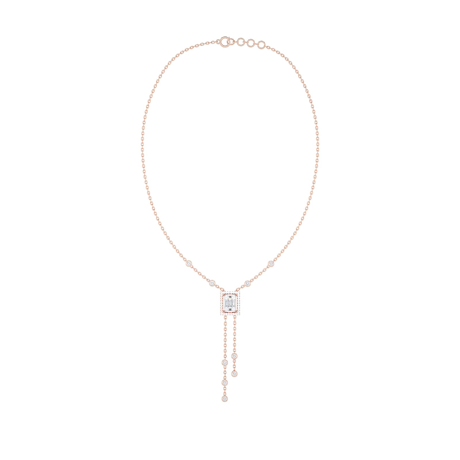 Baguette Diamond Rectangle Halo Lariat Necklace