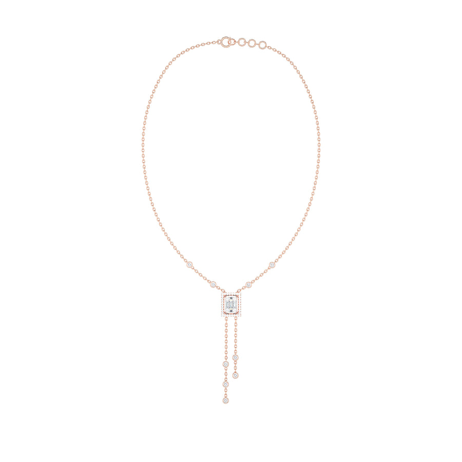 Baguette Diamond Rectangle Halo Lariat Necklace