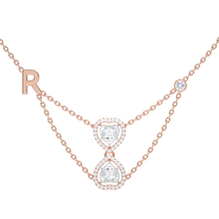 Double Heart Halo Necklace with Initial Charm