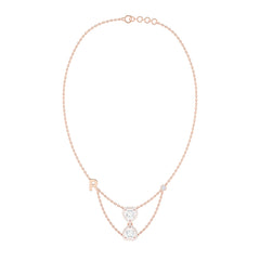 Double Heart Halo Necklace with Initial Charm