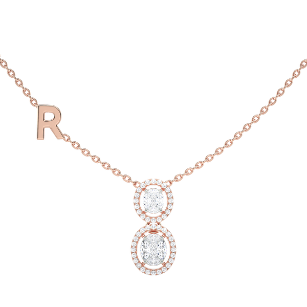 Double Oval Halo Necklace with Initial Charm