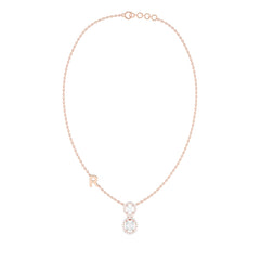 Double Oval Halo Necklace with Initial Charm