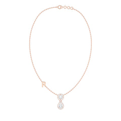 Cushion & Pear Diamond Halo Drop Necklace with Initial Charm