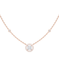 Round Diamond Cluster Halo Necklace with Diamond Stations