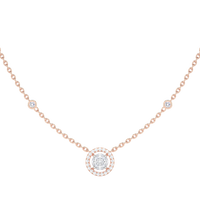 Round Diamond Cluster Halo Necklace with Diamond Stations