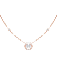 Round Diamond Cluster Halo Necklace with Diamond Stations