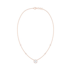 Round Diamond Cluster Halo Necklace with Diamond Stations