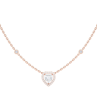 Heart Diamond Cluster Halo Necklace with Diamond Stations