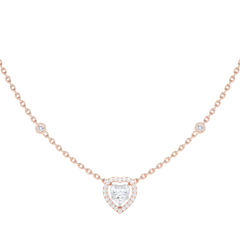 Heart Diamond Cluster Halo Necklace with Diamond Stations