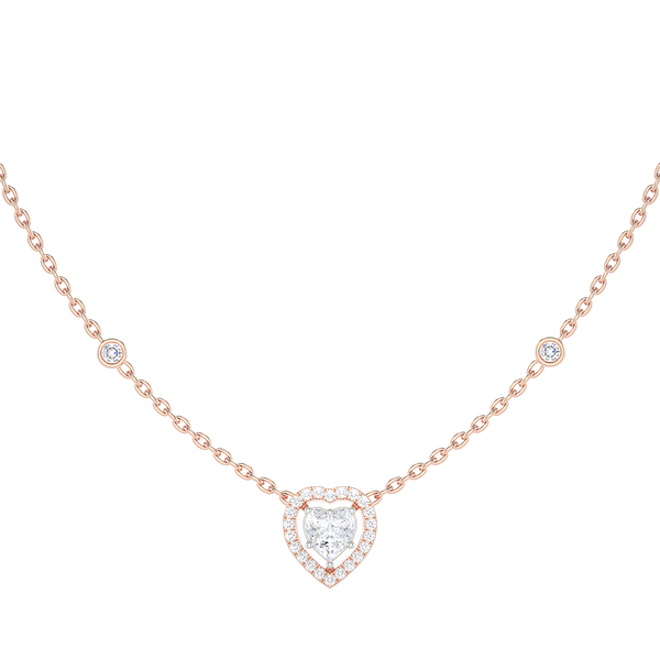 Heart Diamond Cluster Halo Necklace with Diamond Stations