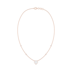 Heart Diamond Cluster Halo Necklace with Diamond Stations