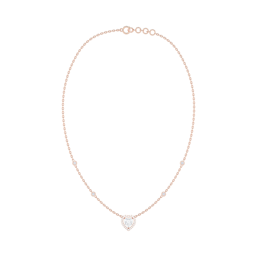 Heart Diamond Cluster Halo Necklace with Diamond Stations