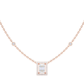 Baguette Diamond Rectangle Halo Necklace with Diamond Stations