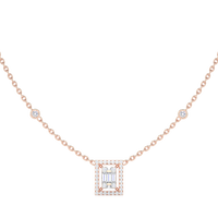 Baguette Diamond Rectangle Halo Necklace with Diamond Stations